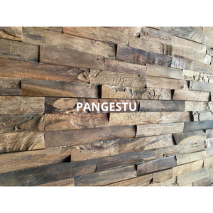 Panneau en bois de teck recyclé au design géométrique moderne pour décoration murale intérieure insonorisée pour maison et villa - Product Image 1