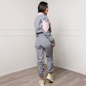 New Arrival Custom Women Streetwear Plus Size Heavyweight Solid Contrast Panel Nylon <b>Zip</b>-<b>up</b> <b>Jacket</b> Tracksuit Cropped Pant Set - Product Image 6