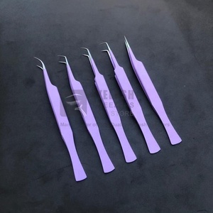 Pince à épiler professionnelle en acier inoxydable japonais violet clair pour extension de cils bouts pointus enduits de poudre pour cils en fibre de volume - Product Image 6