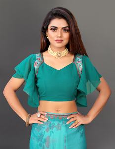 Saree en georgette à imprimé floral pour femmes avec chemisier non cousu Vêtements traditionnels indiens ethniques pour adultes pour mariages - Product Image 5