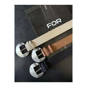 Ceinture pour femme en daim à boucle ovale, 3 pièces, pour pantalon, veste, robe, chemise - Noir-brun-beige-noir - Product Image 4