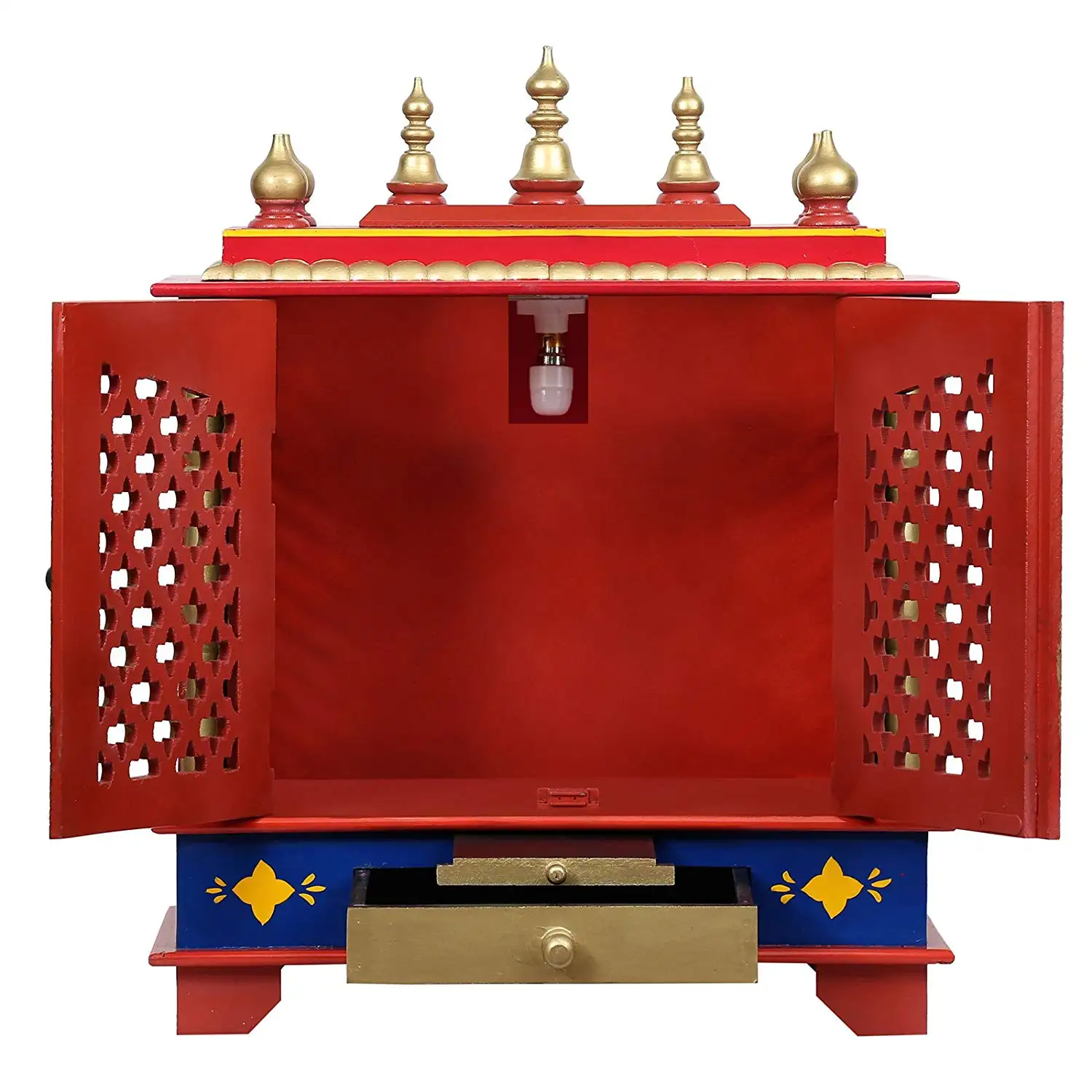 Homecrafts Templo de casa de madera pintado a mano/Mandir con puertas y hermoso templo de madera MDF Templo de Casa Pooja Mandir