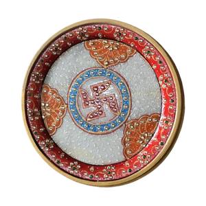 Beautiful Best Selling White Makrana Marble Gold Painted Pooja Thali Elegant <b>Gift</b> <b>Set</b> Design for Spiritual Use - Product Image 6