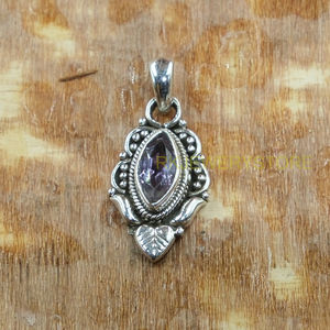 Pendentif en améthyste naturelle, argent sterling 925, fait main, style vintage bohème, coupe marquise, pour femme, cadeau d'anniversaire pour petite amie - Product Image 4