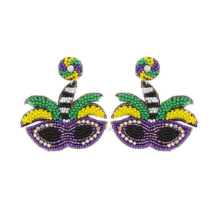 Pendientes de Máscara de Mardi Gras Hechos a Mano con Cuentas, Pendientes Elegantes y Modernos para Mujer - Product Image 2