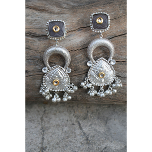 new design traditional handmade 2025 silver look alike brass stone stud <b>hoop</b> beads earing <b>for</b> girls and women - Product Image 1