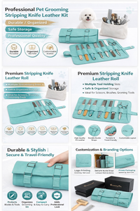 Professional Dog Pet Grooming Stripping Knife Leather Roll | Eco-Friendly Stocked PU Leather Grooming <b>Tool</b> Organizer - Product Image 4