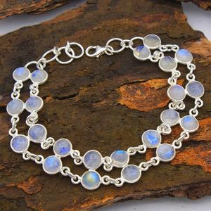 925 Sterling Silver Natural Rainbow Moonstone <b>Bracelet</b> Adjustable Cabochon Gemstone Jewelry Trendy Perfect Party Gift for Women - Product Image 6