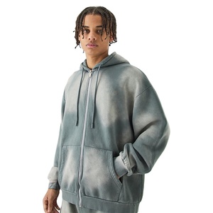 Sudadera con capucha lavada Fabricante de alta calidad 100% algodón 400gsm Sudadera con capucha desgastada lavada con ácido Sudadera con capucha con cremallera desteñida para hombre - Product Image 3