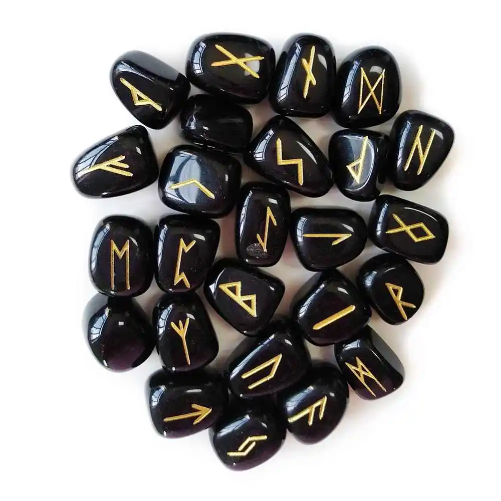 Kualitas Tinggi Hitam Obsidian Rune Set: Grosir Batu Permata Hitam Obsidian Rune Set/Massal Batu Permata Grosir