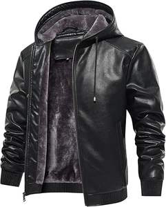 Chaqueta de Cuero con Capucha y Cremallera para Motocicleta, Gruesa, Informal, Versátil, Transpirable, para Hombre, de Invierno, de Alta Calidad GLOBAL EDGE - Product Image 2