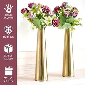 แจกันทรงกรวยโลหะสีทองเพรียวบาง | แจกันประดับโต๊ะสำหรับตกแต่งบ้านห้องนอนห้องนั่งเล่นของตกแต่งในงานแต่งงานและงานเทศกาล - Product Image 3