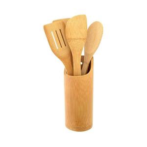 Ensemble de 7 cuillères en bois avec porte-cuillère en bois d'acacia porte-ustensiles de cuisine cuillère de service de riz chinois - Product Image 1