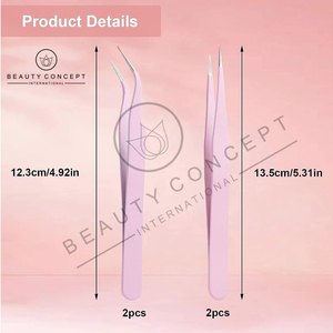 4 Pcs Pince à cils en acier inoxydable de qualité supérieure de couleur rose fabriquée à la main par Beauty Concept International - Product Image 3