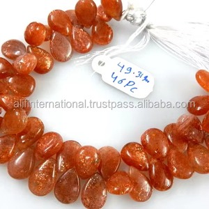 Perles de pierre de soleil naturelle lisses en forme de poire, perles Briolette, prix d'usine en gros 7x9-10x14MM - Product Image 2