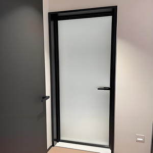 Porte a Battente <span class=keywords><strong>con</strong></span> Cerniera Pivotante Moderne per <span class=keywords><strong>Soggiorno</strong></span>, Sala da Pranzo, Cucina, Bagno, Balcone, Patio, Porte Francesi in Alluminio Nero <span class=keywords><strong>con</strong></span> Vetro Scanalato - Product Image 5