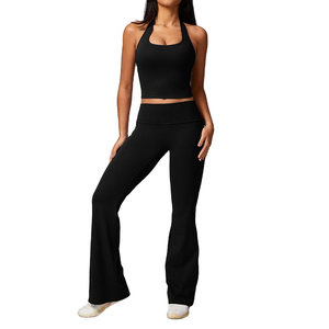 Alta calidad nueva venta al por mayor Casual 2 piezas conjunto de dos piezas conjuntos Crop Top y pantalones acampanados mujeres 2 piezas conjunto verano Slim Fit 2025 - Product Image 6