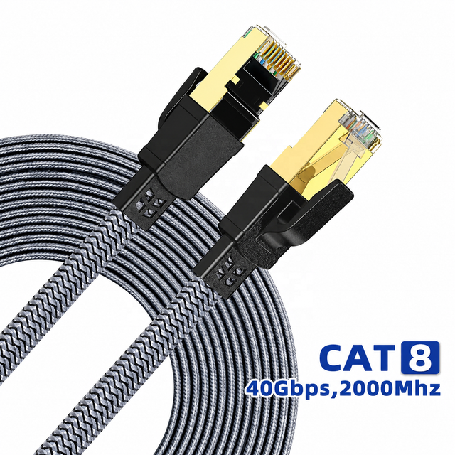 0.5-30M CAT8 Ethernet Cable 40Gbps Flat Nylon Braided Network Ethernet Cable for PC Modem Laptop Router RJ45 Cable