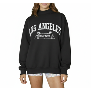 Sweat-shirt à col montant personnalisé pour femme, couleur unie, Los Angeles, décontracté, manches longues, Trackstar, OEM, marque privée - Product Image 5