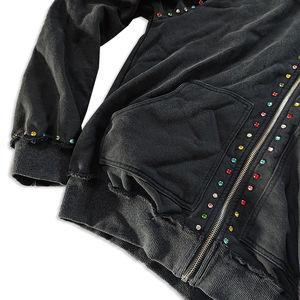 Venta al por mayor de encargo de alta calidad de diamantes de imitación Sudadera con capucha de doble cremallera con capucha de peso pesado Sun Faded Wash Sudadera con capucha para los hombres - Product Image 4