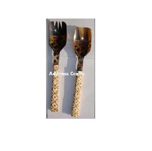 New Arrival Natural Horn Dinnerware Set Long Handle <b>Salad</b> Server Serving <b>Spoon</b> Fork Latest Kitchenware Eco-Friendly <b>Salad</b> Tools - Product Image 1