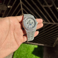 Reloj de Lujo para Hombre con Movimiento de Cuarzo, Acero Inoxidable, Diamantes Moissanite VVS, Cristal Antiguo de Primera Calidad