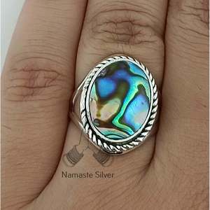 <b>Abalone</b> Silver Ring Boho Handmade Inlay Paua <b>Shell</b> Ring Licensed Private Boho Gift for Her Featuring Unique <b>Abalone</b> Jewelry - Product Image 3