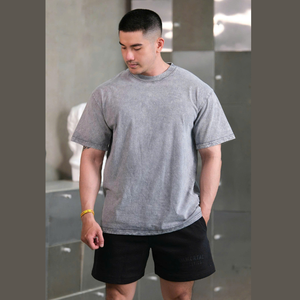 Vietnam fabricant hommes Gym T-Shirt à manches courtes lavage à l'acide cou vente chaude 100% coton vêtements actifs en plein air - Product Image 1