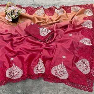 Sari en soie froissée de style indien, dernière collection, best-seller, design ethnique, exclusif pour les mariages et les fêtes, très demandé - Product Image 2