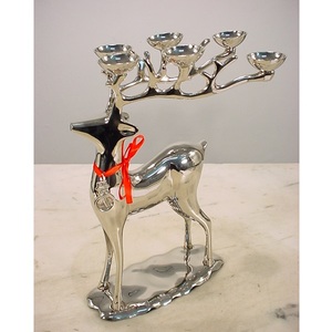 Brown Polished Aluminium Reindeer <b>Taper</b> <b>Candle</b> <b>Holder</b> With Base For Table Top Decor Home Christmas Festival Decorative - Product Image 6