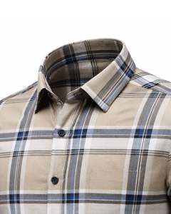 Camisa a Cuadros para Hombre, Manga Larga, Estilo Casual de Franela, Color Beige, Caqui y Azul, Fabricante Personalizado, Venta al por Mayor, OEM - Product Image 4