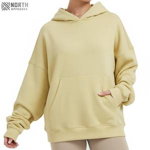 Ropa de calle de alta calidad para mujer, sudaderas con capucha de algodón, sudaderas con capucha de punto con hombros caídos de Color sólido suelto coreano para mujer - Product Image 6