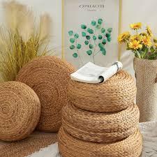 Otomana redonda ecológica tejida de jacinto de agua ligera y fuerte, perfecta para reposapiés o acento - Product Image 5