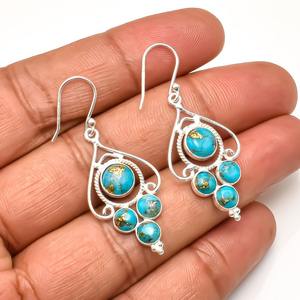 925 boucles d'oreilles classiques en argent massif bijoux pour femmes 925 argent Sterling Turquoise pierres précieuses Style Boho boucles d'oreilles faites à la main cadeau - Product Image 4