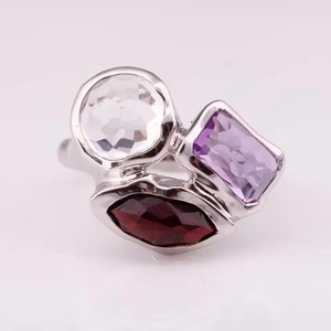 Luxueux Bague Fine en Argent 925 Grenat Naturel Quartz Clair Améthyste Foncé Motif Lune Ensemble de Diamants pour les Occasions Spéciales-Direct - Product Image 5