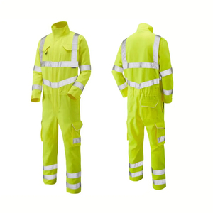 High Visibility Reflective Work <b>Overalls</b> Yellow Safety Coverall with Multiple Pockets for Industrial Use - Product Image 1