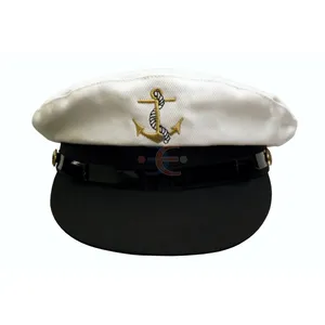 Fabricantes Festa Sailor Cap Capitão Chapéus Folhas De Ouro Bordado na Borda Costume Yacht Hat para Adolescentes e Adultos