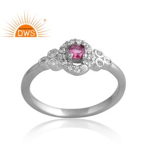 Increíble diseño plata esterlina Chapado en paladio Topacio rosa y topacio blanco anillo de piedras preciosas diseño personalizado proveedor de joyería - Product Image 1