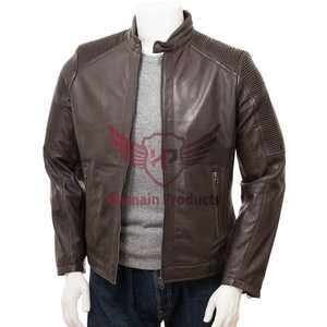 Ride in Style: chaqueta de motorista de cuero marrón para hombre-Personaliza tu aventura con detalles personalizados Precio al por mayor - Product Image 1