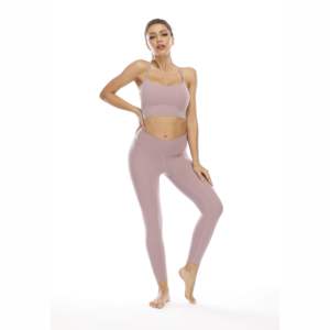 Ensemble de yoga et fitness pour femmes, 2 pièces, trous extensibles pour les pouces, manches longues, polyester imperméable, taille plus élastique - Product Image 1