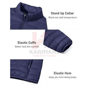 Chaqueta acolchada ligera para hombre con logotipo personalizado, abrigo aislante resistente al agua con cuello levantado y cremallera completa, embalaje fácil - Product Image 6