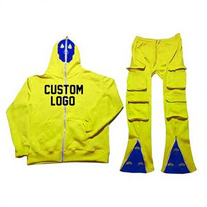 Conjunto de chándal de alta calidad premium para correr Ropa informal Logotipo personalizado Tech Fleece Zip Hoodie Flared Stack Pantalones de chándal con estilo - Product Image 1