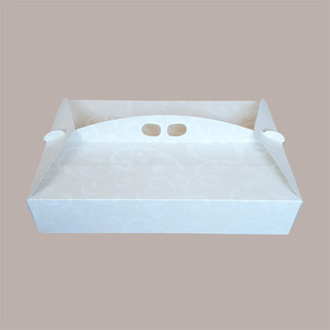 Boîte de Pâtisserie Sucrée en Carton Ivoire Damassé, Matériaux Recyclés de Laminage Brillant Carré de 24x16H6cm, 20 Pièces - Product Image 5