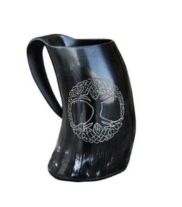 Jarra de Cerveza Vikinga en Oferta, 500 ml, Ecológica, Vintage, para Camping y Viajes, con Asa de Cuerno de Búfalo/Buey, Colores y Logotipo Personalizables - Product Image 1