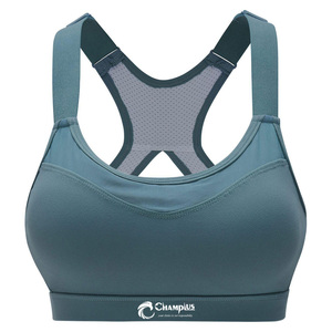 Sujetador deportivo de Yoga ligero de alto soporte para mujer Champlus, tirantes Halter, patrón a cuadros, decoración de malla, logotipo frontal, Spandex/nailon - Product Image 1