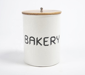 Galvanized Iron <b>Bakery</b> Storage Jar With Wooden Lid Manufacturer Wholesaler Factory <b>Direct</b> Sale - Product Image 1