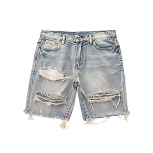 Shorts en jean déchirés pour hommes, style décontracté, streetwear, shorts en jean d'été confortables et tendance, denim ajouré - Product Image 1
