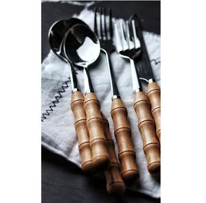 Couverts en bois d'acacia en acier inoxydable de luxe poli de haute qualité avec personnalisation de restaurant de mariage disponible - Product Image 6