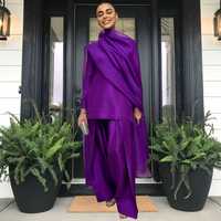 Farshi Salwar Punjabi yaz Suit Sharara Pallazo hindistan Anarkali doğal bel saten ile uzun o-boyun pakistan kollu