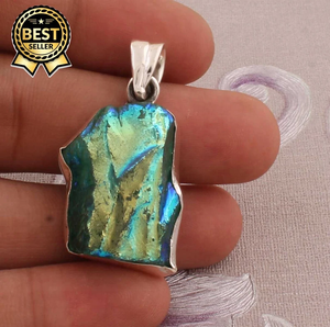 Sun Shine Druzy Cuarzo Raw Alta calidad 925-Colgante de plata esterlina Rodio Chapado en oro Aniversario de estilo clásico para mujer - Product Image 1